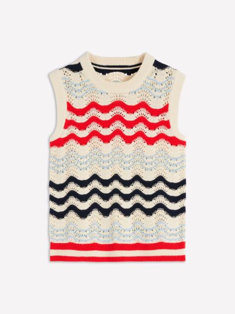 BODEN Cotton Wave Sweater Vest-Navy/ Red Textured Wave