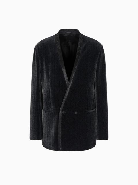 GIORGIO ARMANI GIORGIO’S DOUBLE-BREASTED TUXEDO JACKET IN A CHEVRON PRINT VELVET