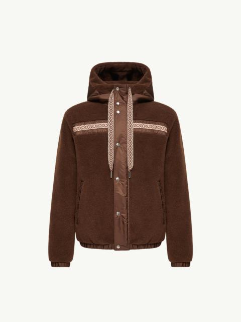 Moncler Geometric Trim Teddy Zip-Up Hoodie