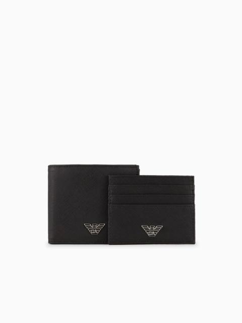 ASV gift box containing regenerated Saffiano leather wallet and card holder with eagle plate