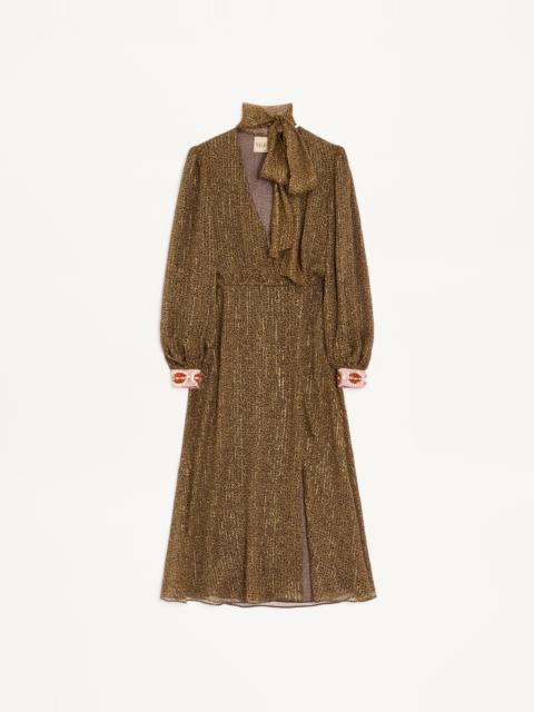 Valentino CREPONNE LAMÉ DRESS WITH EMBROIDERED FAUVE ECLAT PRINT
