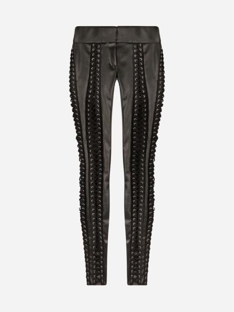 Faux leather pants with lacing and eyelets