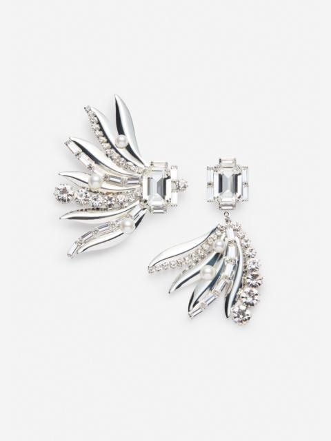 MAGDA BUTRYM Asymmetric crystal and pearl leaf earrings in silver