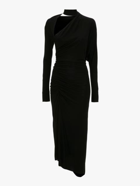 Victoria Beckham Slash-Neck Ruched Midi Dress In Black