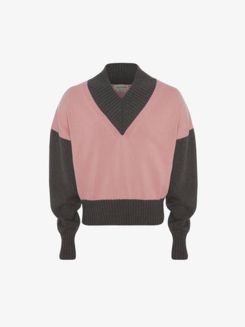 Alexander McQueen Colour Block V-neck Jumper in Pink