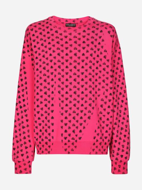 Dolce & Gabbana Round-neck jersey sweatshirt with DG heart print
