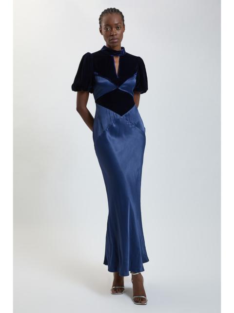KAREN MILLEN Velvet Insert Viscose Satin Midi Dress