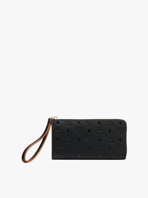 MCM Aren Zip Around Wallet in Embossed Monogram Leather