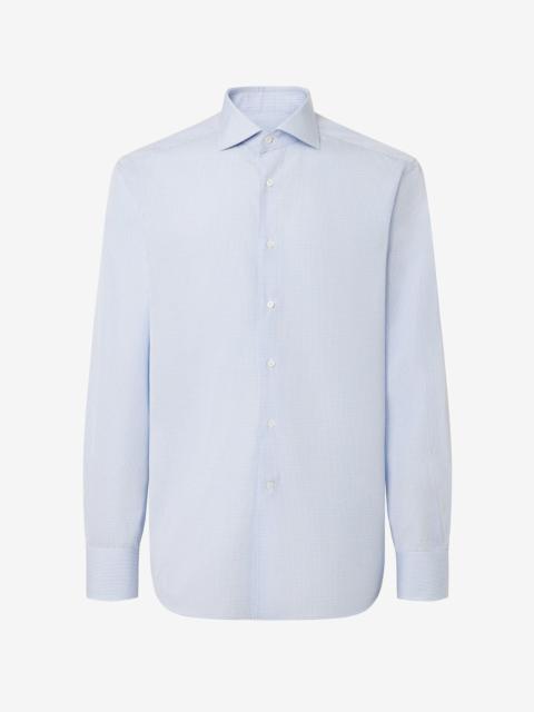 CORNELIANI Cotton shirt with white/light blue Vichy checks