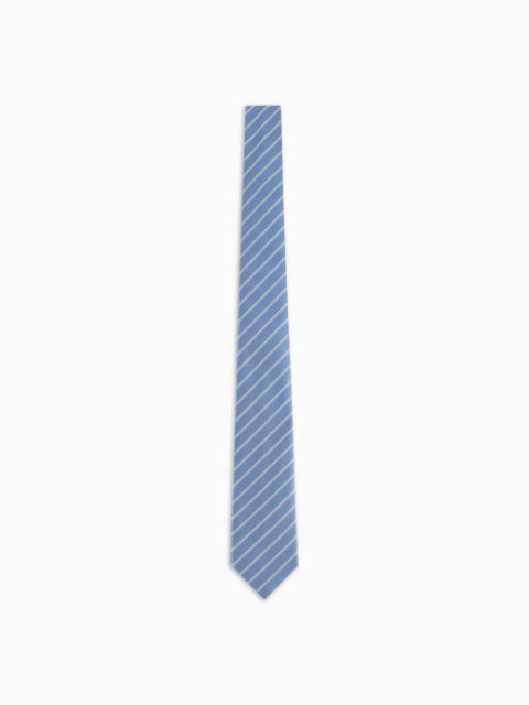 EMPORIO ARMANI Pure silk tie with jacquard double stripes