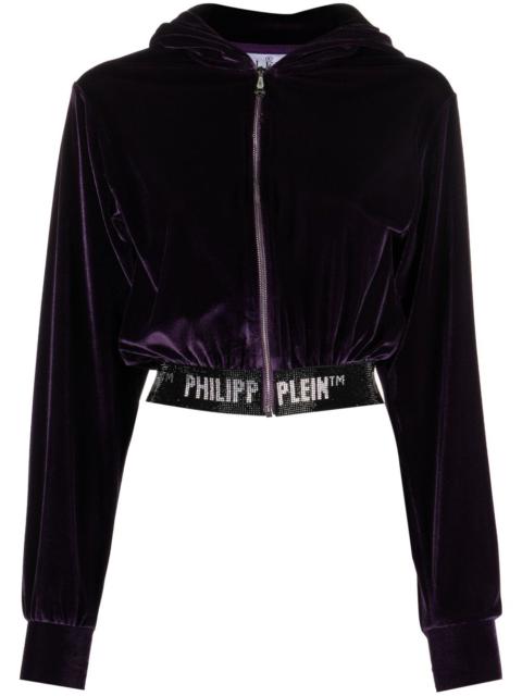 PHILIPP PLEIN logo-embellishment velour hoodie