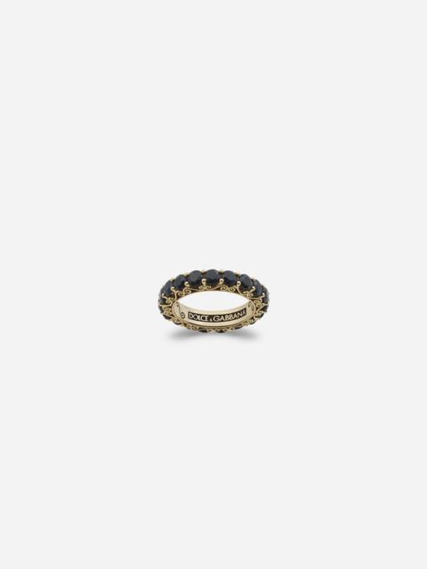 Yellow gold Family ring with black sapphires
