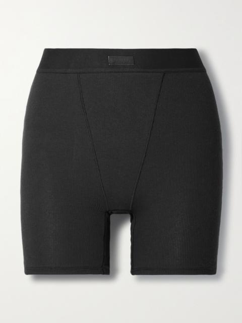 SKIMS Cotton Collection ribbed cotton-blend jersey boxer shorts - Soot Black