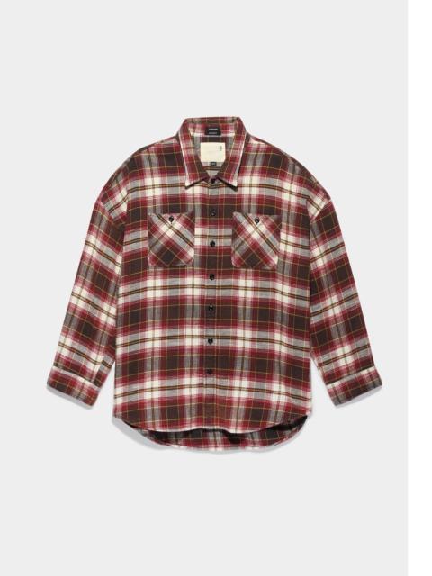 R13 DROP NECK WORKSHIRT - ECRU/MAROON PLAID