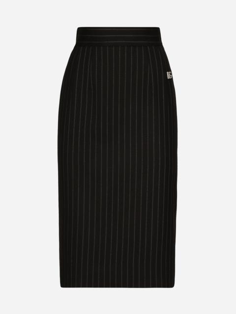 Short straight-cut pinstripe wool skirt