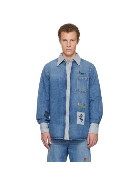 Marni Blue Embroidered Denim Shirt