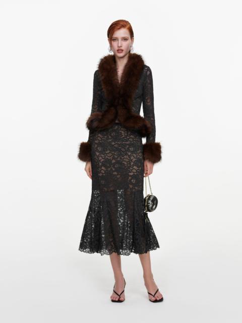 self-portrait Grey Lace Midi Skirt
