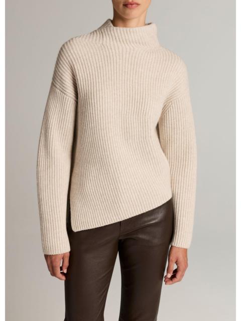 Vince Ribbed Wool-Cashmere Scarf Funnel-Neck Sweater