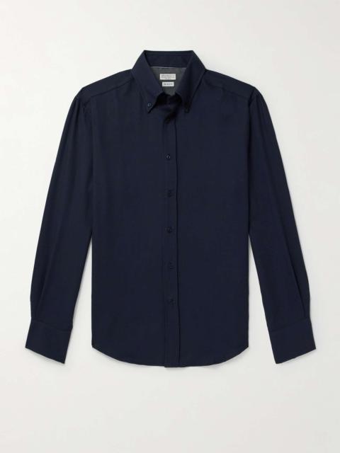 Brunello Cucinelli Slim-Fit Button-Down Collar Cotton and Cashmere-Blend Shirt