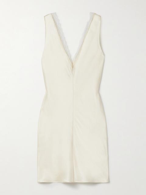 LESET Barb Lace-trimmed Hammered-satin Mini Dress