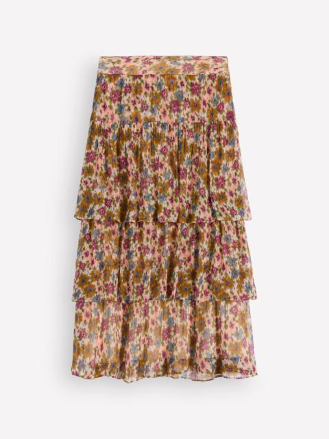 BODEN Tiered Ruffle Midi Skirt-Multi, Flecked Garden