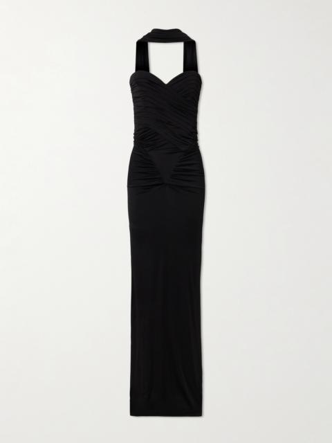 THE NEW ARRIVALS ILKYAZ OZEL Samsara Strapless Gathered Stretch-satin Gown