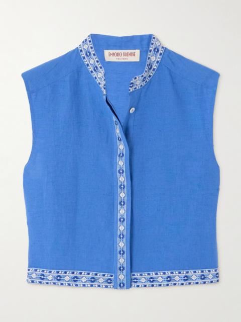 Andorra Cropped Embroidered Linen And Cotton-blend Top