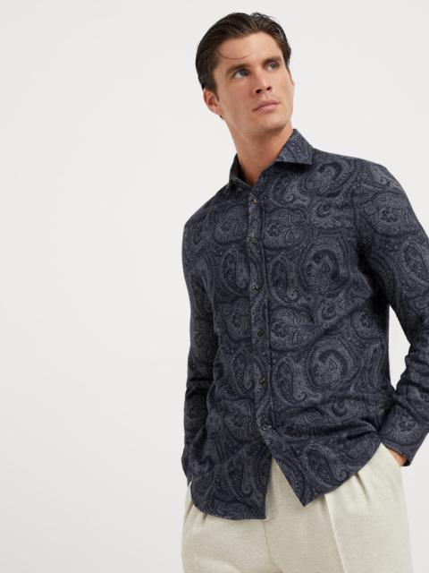 Brunello Cucinelli Paisley jacquard flannel easy fit shirt with spread collar