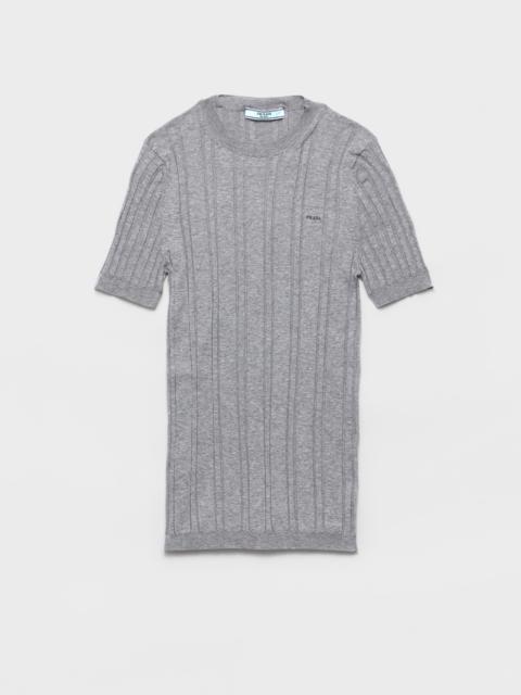 Prada Short-sleeved ribbed knit cotton sweater