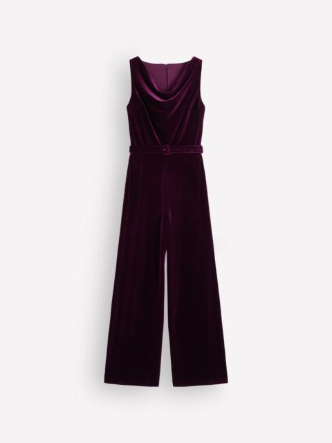 BODEN Cowl Neck Velvet Jumpsuit-Dark Cherry