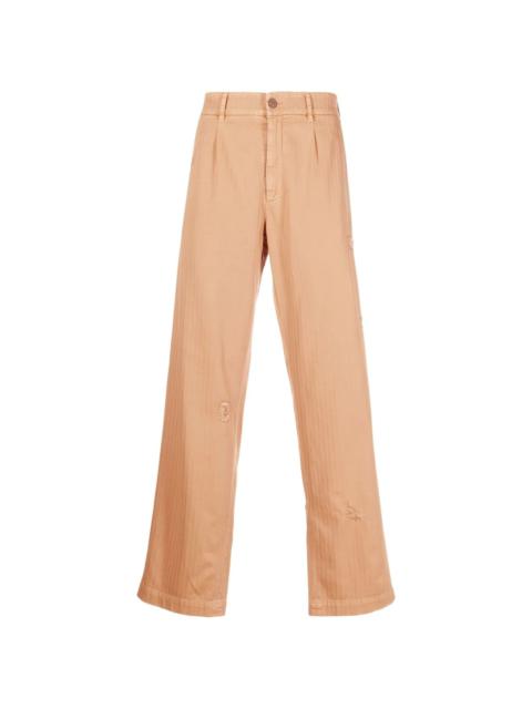 ripped-detail straight-leg trousers