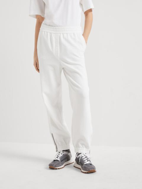 Brunello Cucinelli Cotton smooth French terry track trousers with precious zipper cuffs