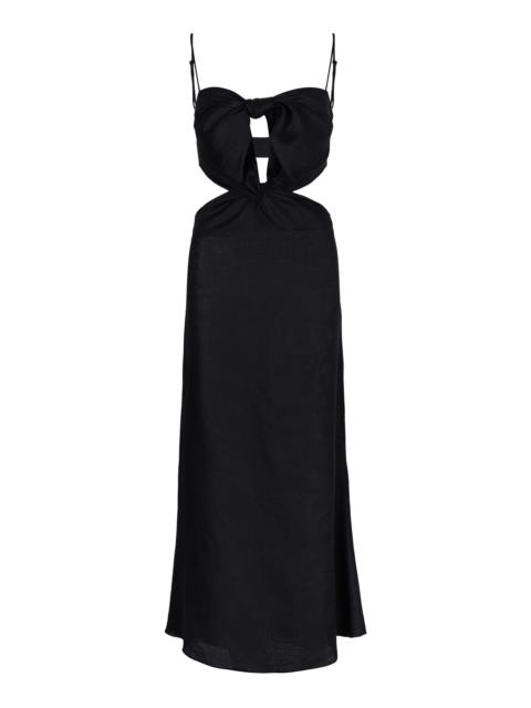 Baja California Bow-Detailed Linen Midi Dress black