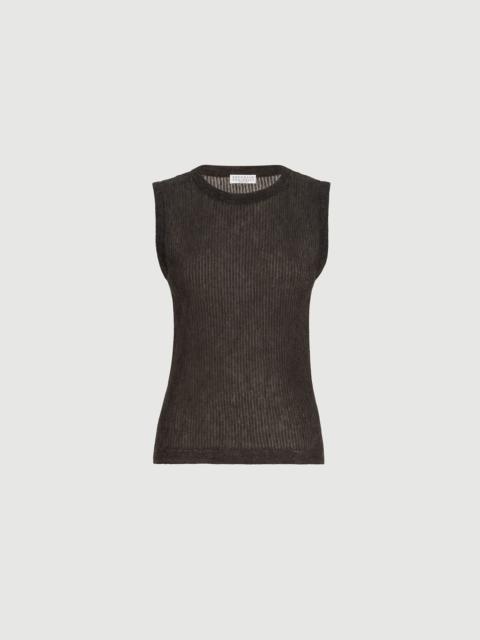 Brunello Cucinelli Sparkling silk, alpaca and wool rib knit top