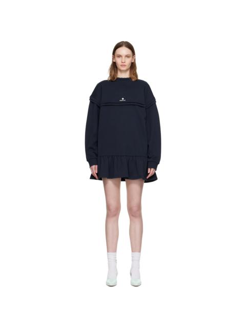SHUSHU/TONG Navy Raw-Edge Wave Collar Tuck Detail Sweatshirt Minidress