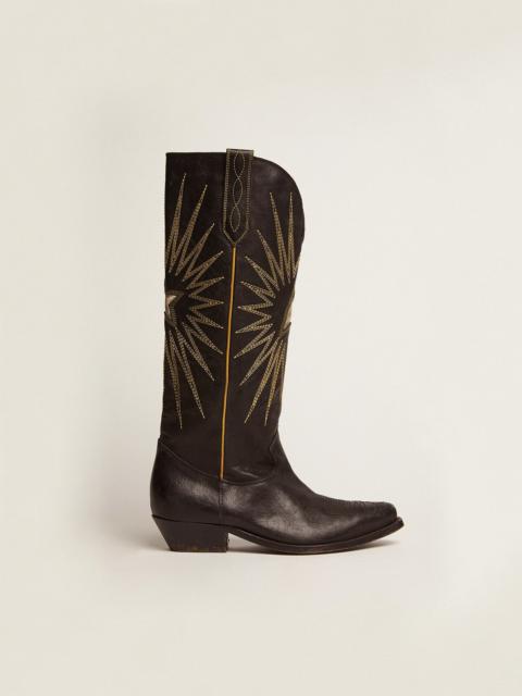 Golden Goose Women's boots in black leather with platinum star inlay