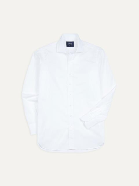 Drake's White Cotton Spread Collar Poplin Shirt