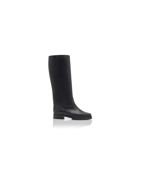 Black Calf Leather Knee High Boots