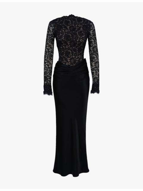 House of CB Yasmeen Lace-Bodysuit Stretch-Woven Maxi Dress