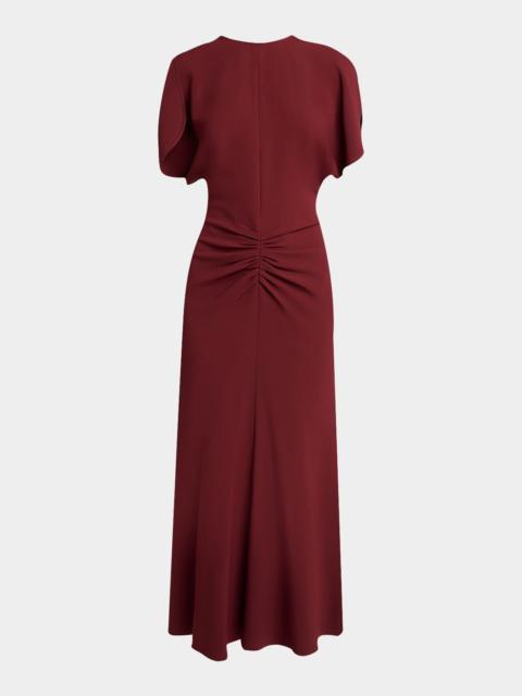 Victoria Beckham Bela Gathered Crepe Back Satin Midi Dress