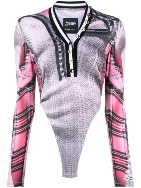 graphic-print long-sleeved bodysuit