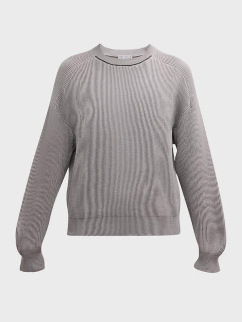 Monili-Trim Crewneck Rib Sweater