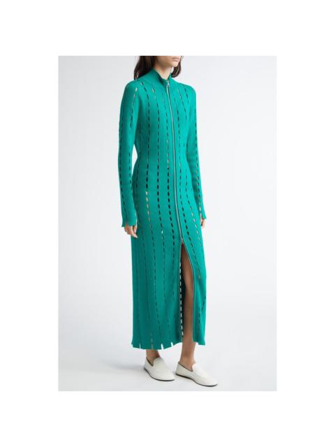 ZANKOV ZANKOV Anatonia Allover Cutout Zip Longline Cardigan in Emerald at Nordstrom