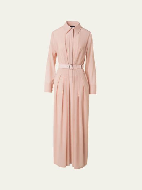AKRIS Pleated Cotton Voile Maxi Shirtdress