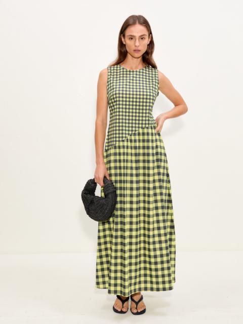 SIMONMILLER Laurel Poplin Midi Dress In Peridot/Ebony Gingham
