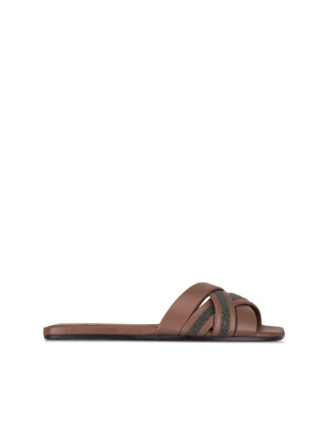 Monili-detail interwoven leather sandals