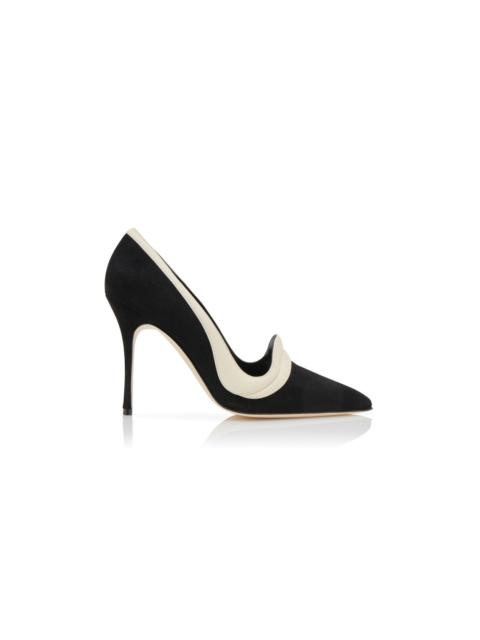 Black and Cream Suede Pointed Toe Pumps