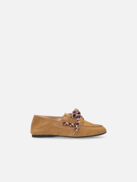 PINKO SUEDE MOCCASINS WITH MULTICOLOURED LACES