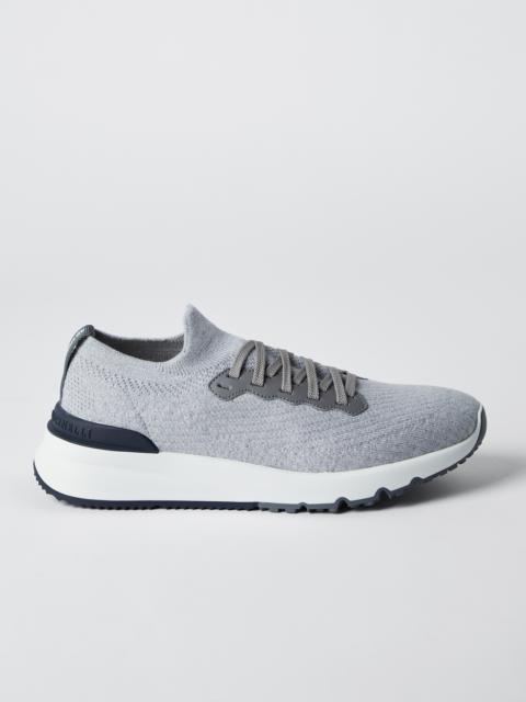 Brunello Cucinelli Cotton knit and semi-polished calfskin runners