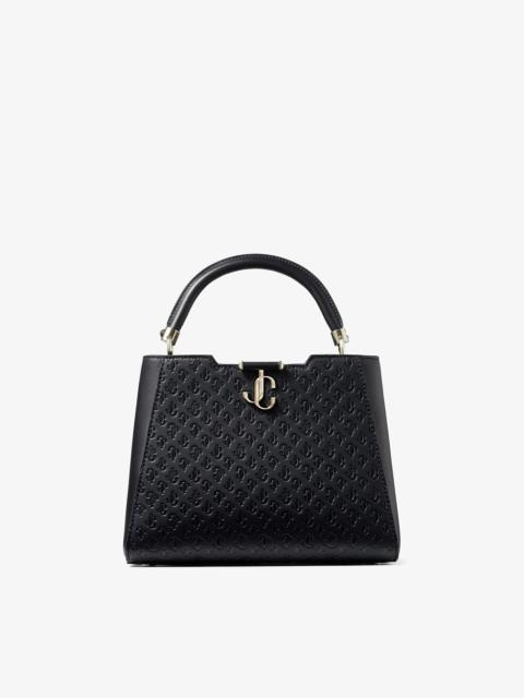 JIMMY CHOO Varenne Top Handle M
Black JC Monogram Print and Leather Top Handle Bag
